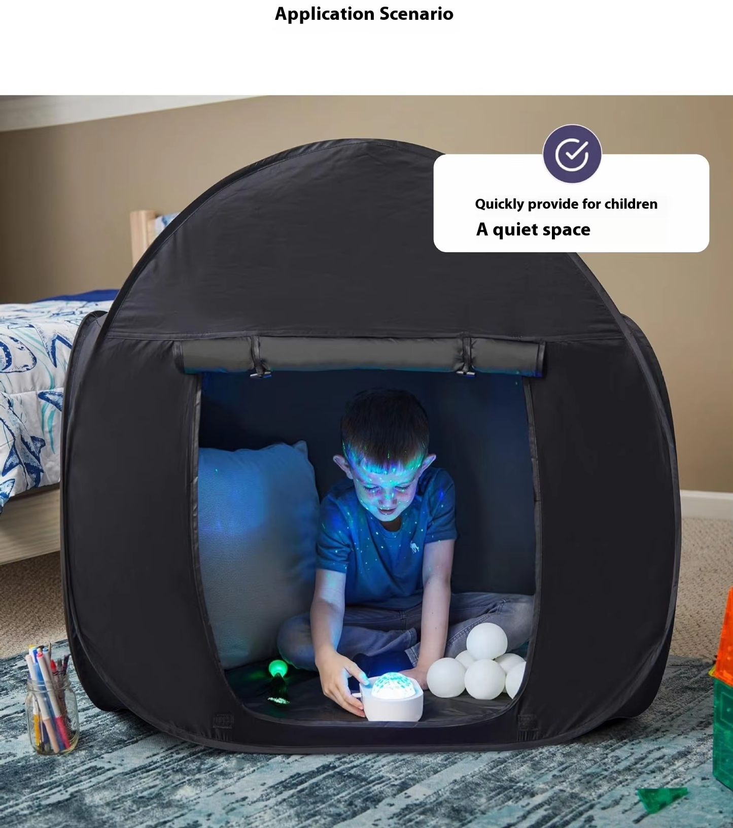 Sensory Tent | Calm Down Tent For Children To Play And Relax | Sensory Corner | Helps With Autism, SPD, Anxiety & Improve Focus | Black Out Sensory Tents For Autistic Children (120 Cm)