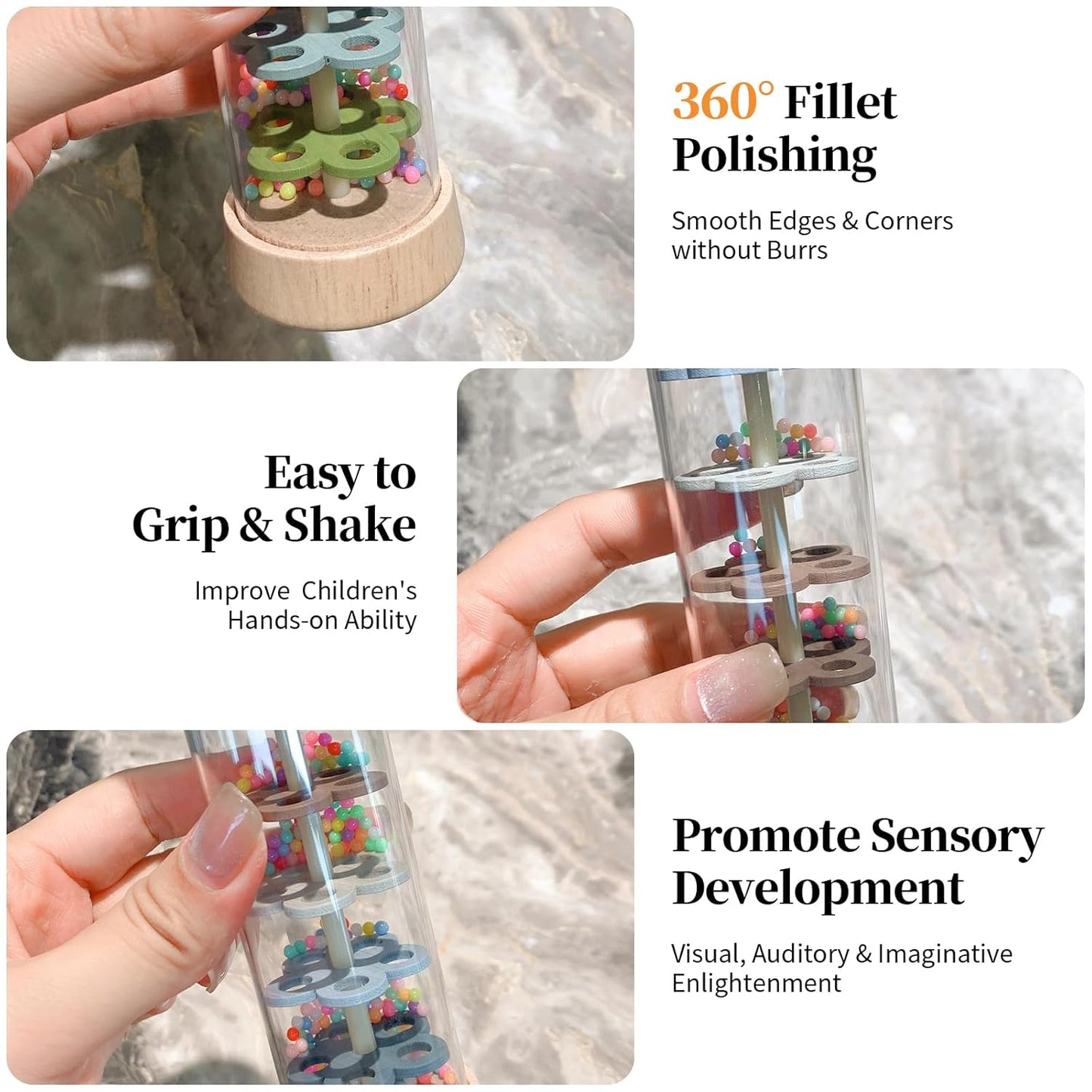 Hourglass Rain Music Baby Rattle – Montessori Wooden Sensory Toy