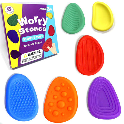Soft Worry Stone Fidget Toys – 6-Pack Calming Sensory Stones for Kids & Teens